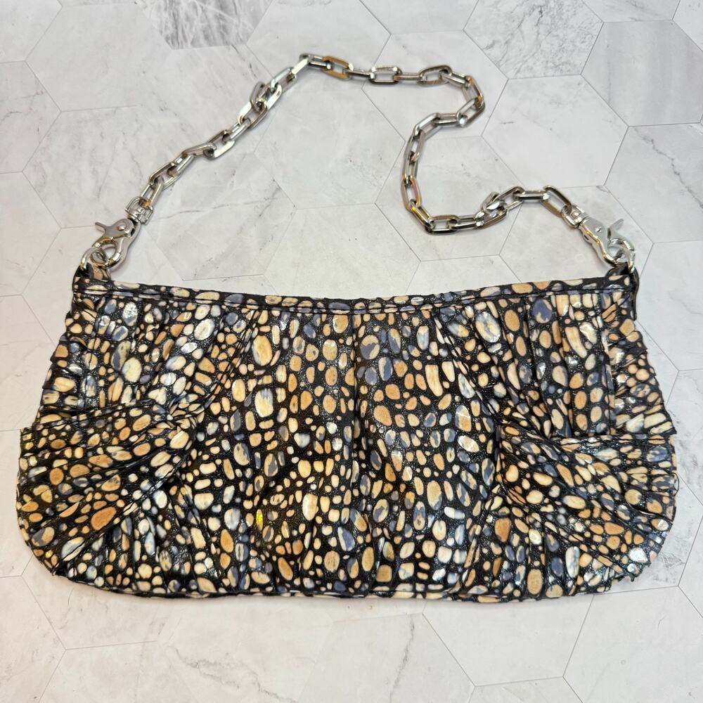 Sondra Roberts Clutch Abalone Metallic Snake Animal Pattern Handbag Chain Strap